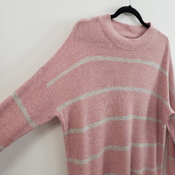American Eagle Outfitters Oversized Jegging Fit Stripe Sweater Sz S Pink Grey - Picture 6 of 10